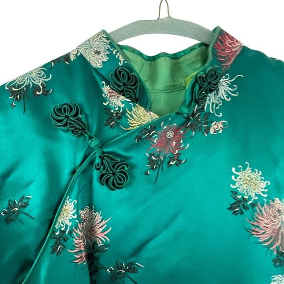 Chinese Style Qipao Dress Emerald Green Long Formal Silk Satin Wedding Party - Picture 3 of 8